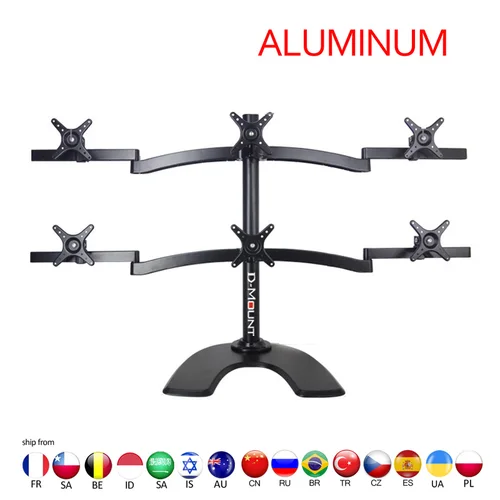 D-MOUNT T6-A 6 스크린 테이블 마운트 LCD TV 스탠드, 풀 모션 높이 조절 모니터 데스크 지지 브래킷 LCD 홀더, 10-27 인치 