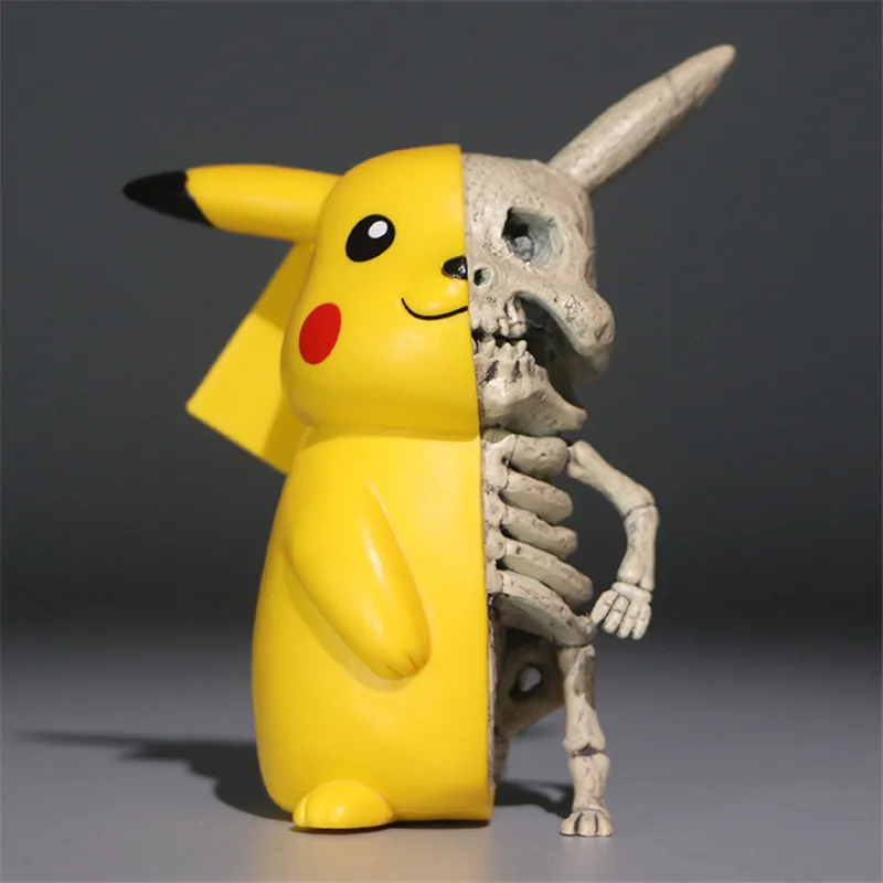 مضحك أنيمي الجمجمة بيكا الشكل النموذجي لعب Pokemones Pikachus الهيكل العظمي تشريح PVC عمل الشكل لعبة الدمى هدايا مجموعات