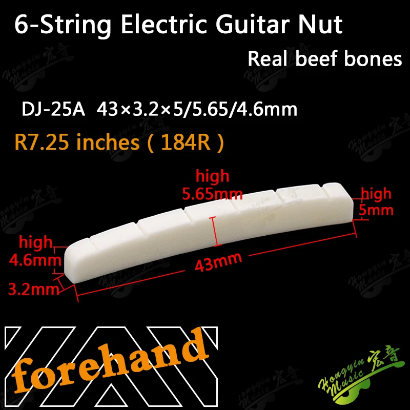 Tuerca de hueso ranurada Real para guitarra eléctrica, almohada de cuerda superior, almohada de guitarra, puente de guitarra (Fondo Flat42/43*3,4*6)