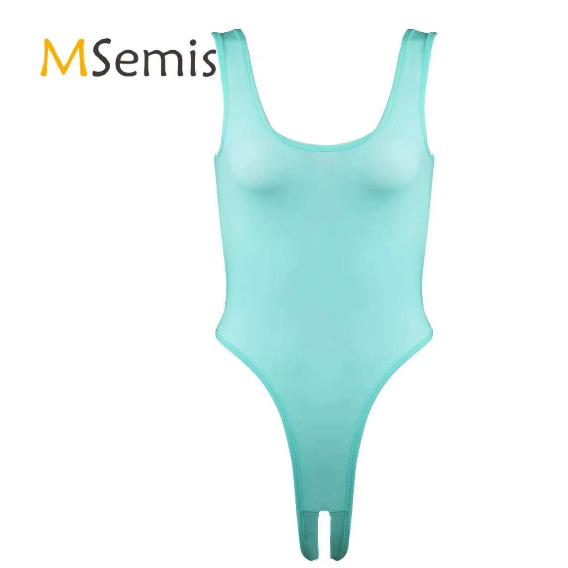 Women's Open Crotch Swimsuit One Piece Swimwear High Cut Thong Leotard Bodysuit Thong Underwear With Sleeveless Swimming Suiit