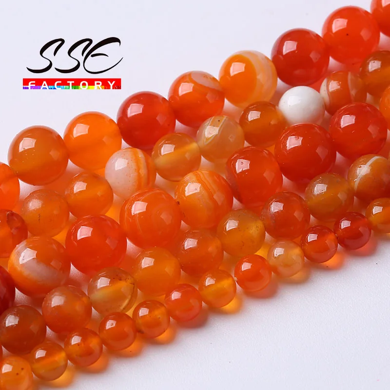 Natural Orange Striped Agates Onyx Round Beads Loose Stone Beads For Jewelry Making DIY Bracelets 4 6 8 10 12 14mm 15\'\' Strand