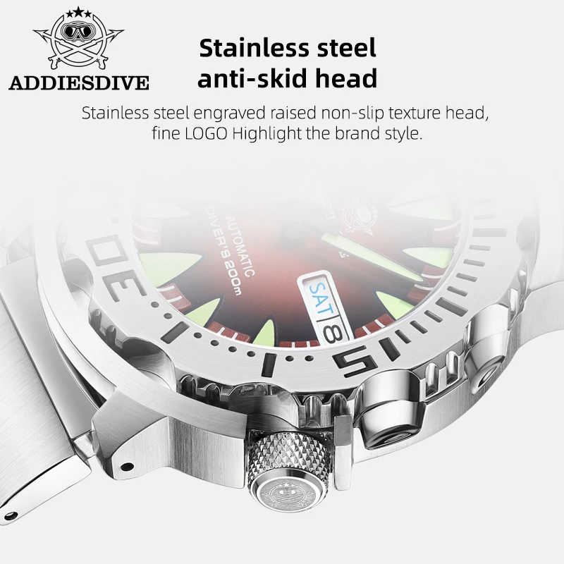 ADDIESDIVE Men Monster Watch AD2103 Luminous Sapphire Glass NH36 Diver Water Resistant 316L Stainless Steel Mechanical Watches