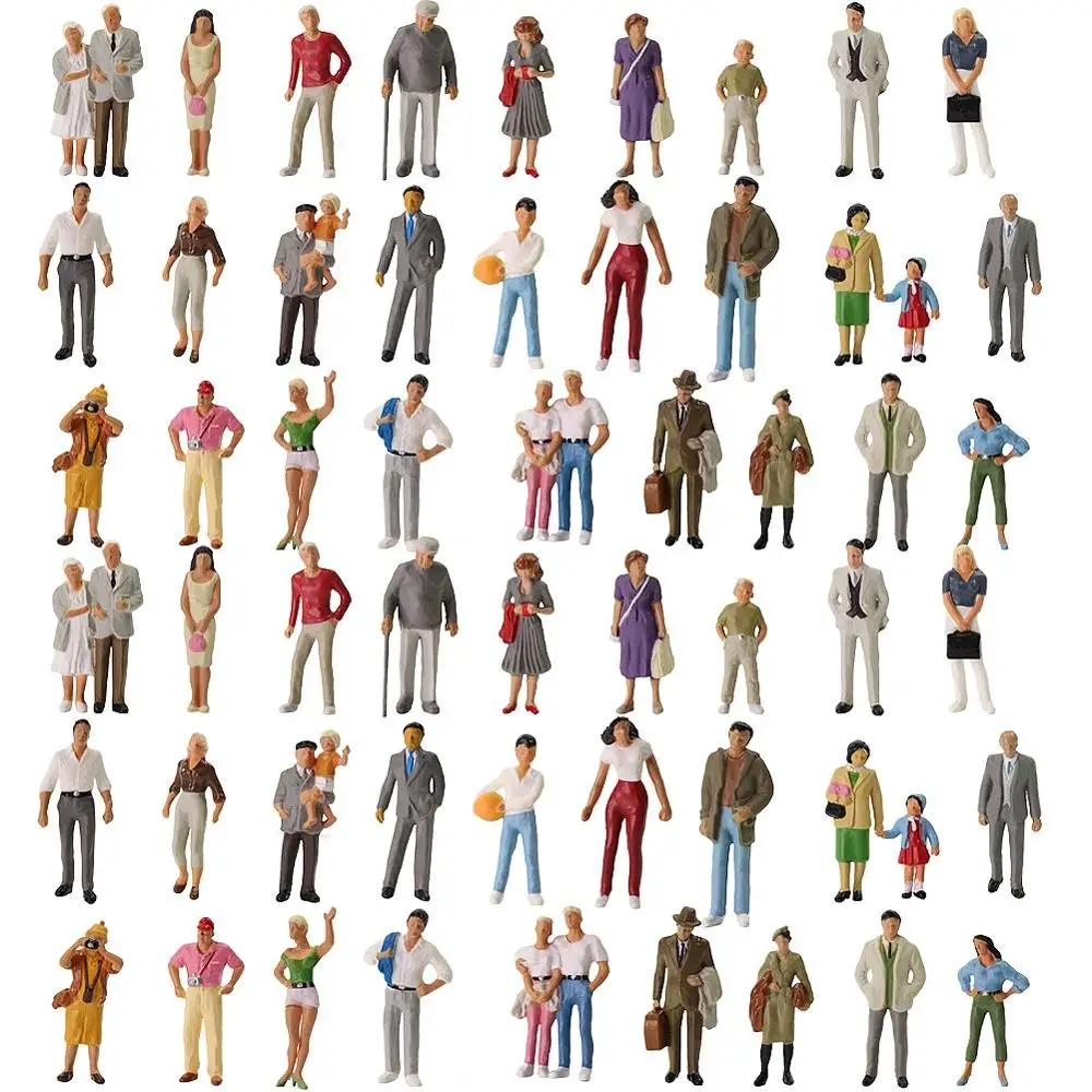 60pcs Model Trains O Scale Painted Figures 1:43 Scale Standing People P4310