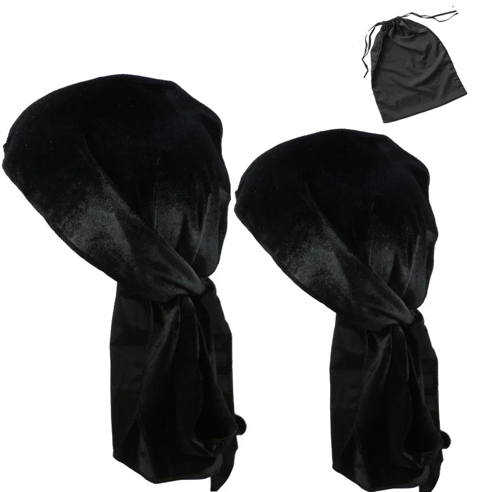 

wholesale black velvet durags for men daddy and me dorag set in bag 18 color available 2pcs a lot