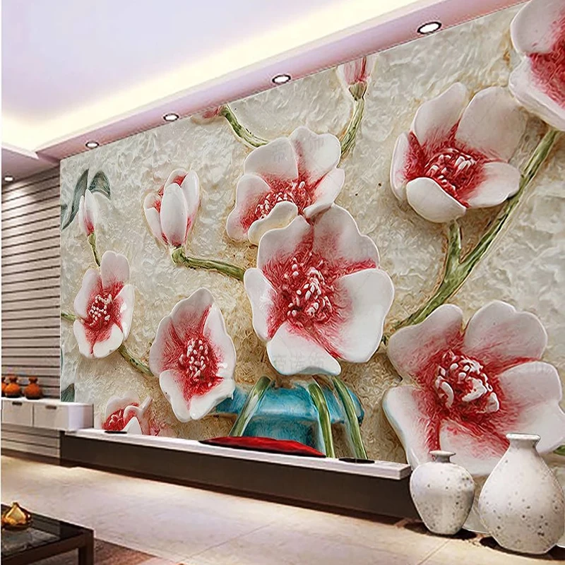 

3D Relief red Flower Professional Production Mural Wholesale Wallpaper Mural Poster Photo Wall Painting Wall Cloth For Bedroom