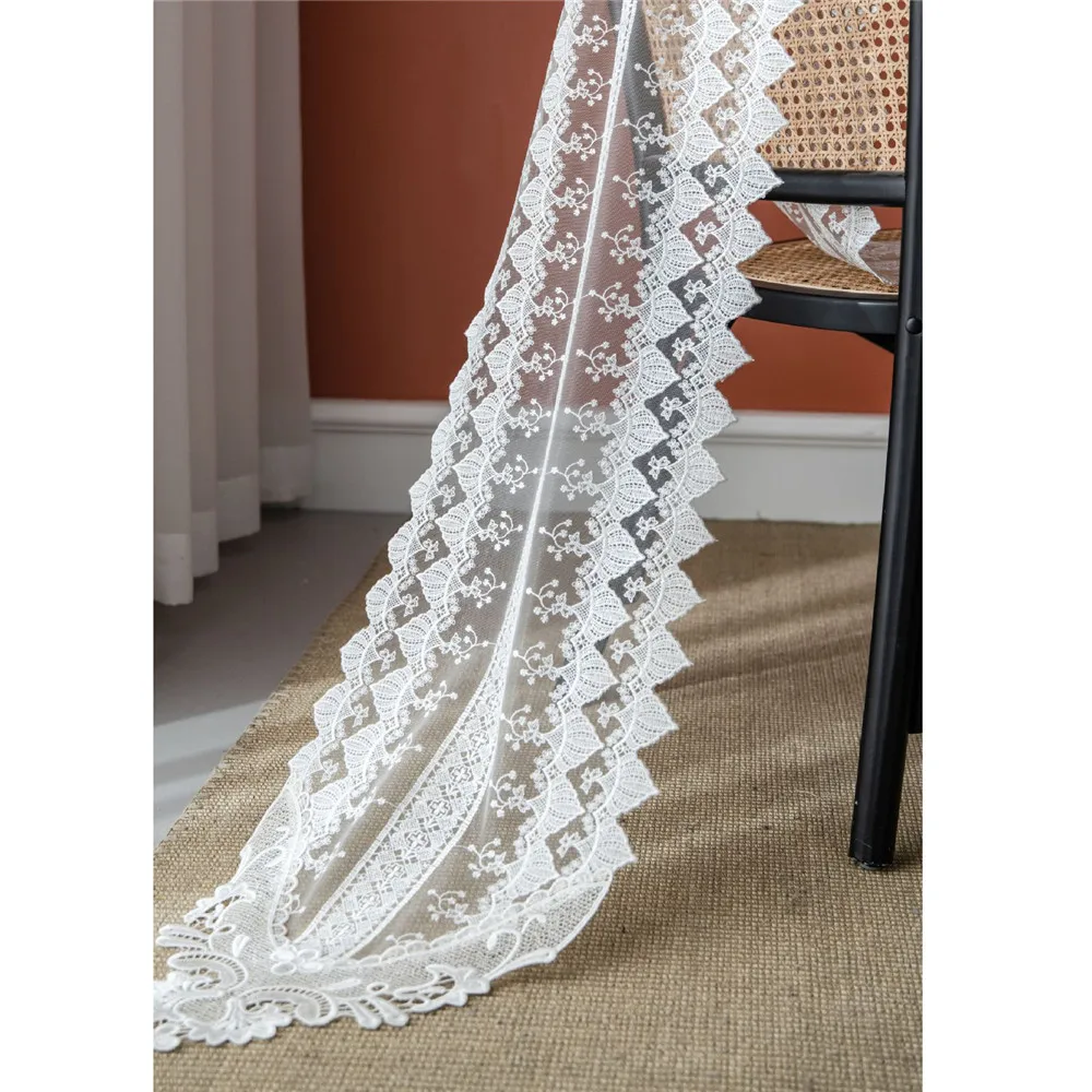 White Floral Embroidery Lace Table Runner Table Cover Chair Sash for Banquet Baptism Wedding Party Table Decoration Nordic Style