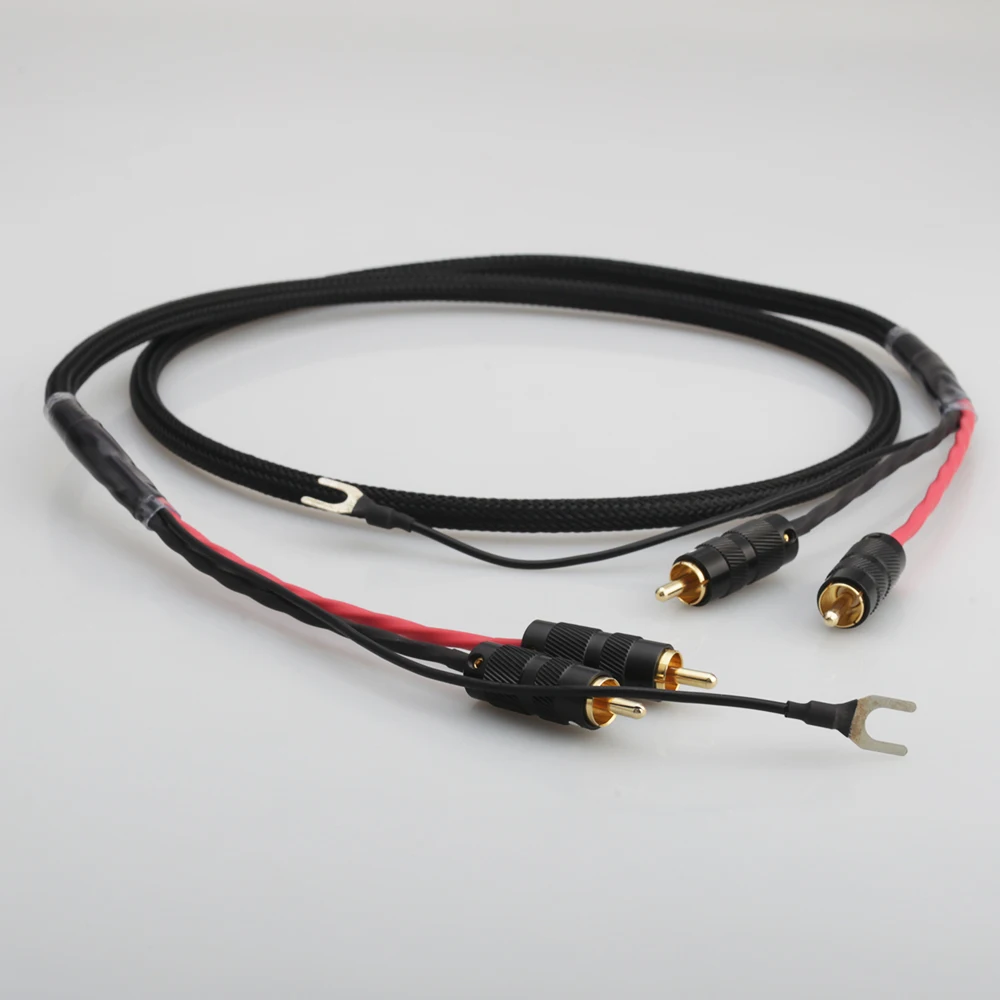 Audiocrast 2 RCA untuk 2 RCA Tanah U Spade Audio Phono Tonearm Kabel dengan Kabel Ground untuk Lp Vinyl record Player Kabel Sinyal