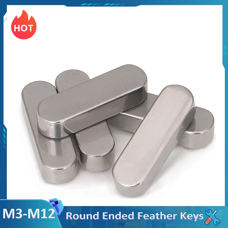 1-10Pcs M3 M4 M5 M6 M8 M10 M12 Round Ended Feather Key Drive Shaft Parallel Keys A2 304 Stainless SteelRounded Machine Keys