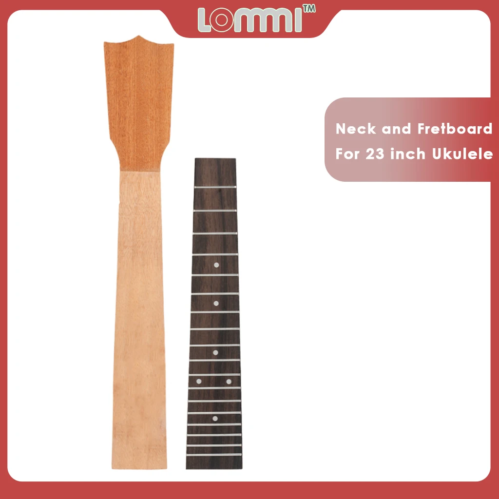 

LOMMI Ukulele Neck And Fingerboard Set Okoume Wood Neck Rosewood 18 Frets Fretboard W/White Dots Inlay For 23 Inch Concert Uke