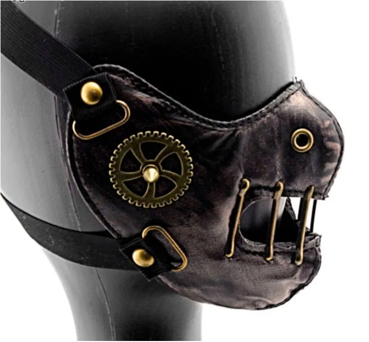 2020 New Steam Punk Gear Masks Gothic Punk Accessory Night Club Mask Performance Masks Hip Pop Brown Gearwheel Rivet Mask