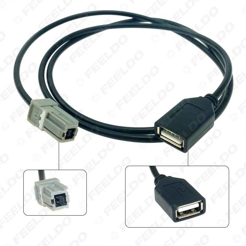 FEELDO 1Pc Car Aux Audio Input Media Data Wire Original Plug To USB Adapter Conector For Toyota RAV4 EZ Verso Camry