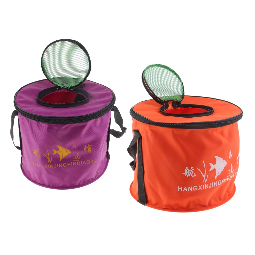

Foldable Fishing Bucket Collapsible Bucket Folding Round Outdoor Camping Canvas Water Carrier Bag with Mesh Cover Size S/L