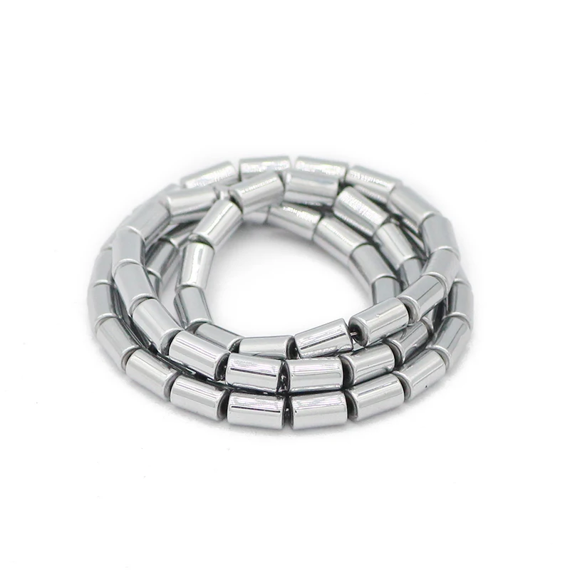 Silver Color Natural Stone Round Hematite Cylinder Spacer Loose Beads For Jewelry Making DIY Bracelet 4/5/6/8MM Accessories