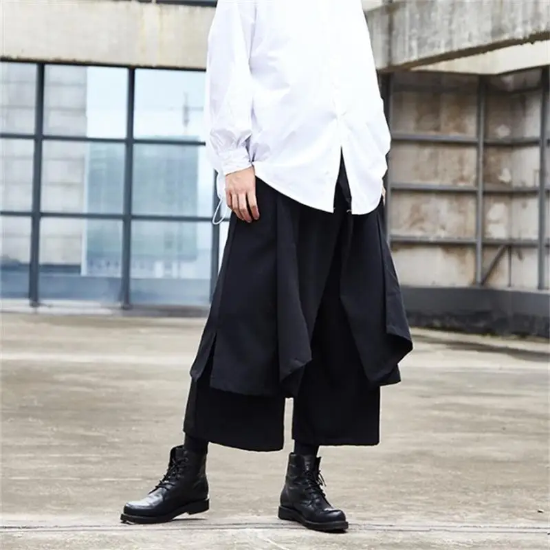 Men's Wide Leg Pants Spring And Autumn New Personality False Two Dark Department Hip Hop Hip Dance Loose Oversized Pants