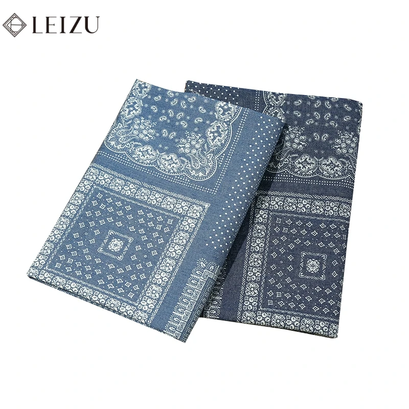 Ethnic Blue Cotton Jeans Fabrics Soft Non-Stretch Printed Washing Denim Fabric For Sewing Dress And Shirt  W95-TJ1718