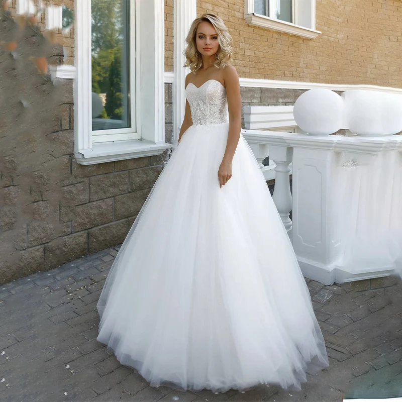 

2022 Trouwjurk Sexy A Line Wedding Dress Sweetheart Vintage Lace Applique Beaded Off White Tulle Mariage Long Bridal Dress