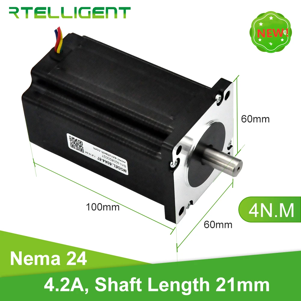 Rtelligent Nema 24 Stepper Motor Nema 23 Installation Size 4N.M 40kg.cm 60x102mm 4 Lead 4.2A Shaft Length 21mm Shaft Dia 8mm 