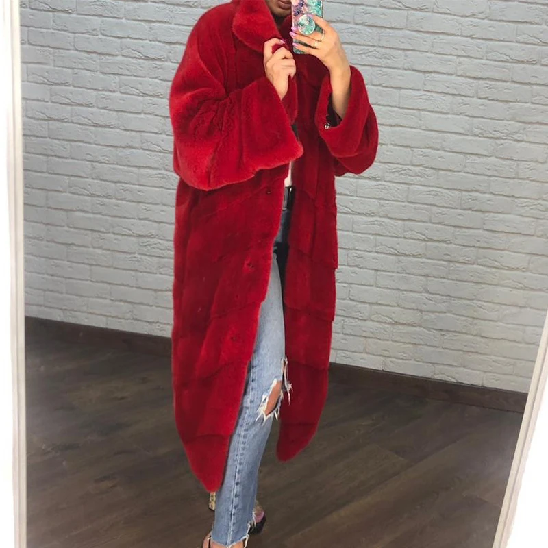 BFFUR Fashion Real Mink Fur Coat Women High Street Red 120cm Long Whole Skin Mink Fur Overcoats Luxury Winter Women Fur Coats