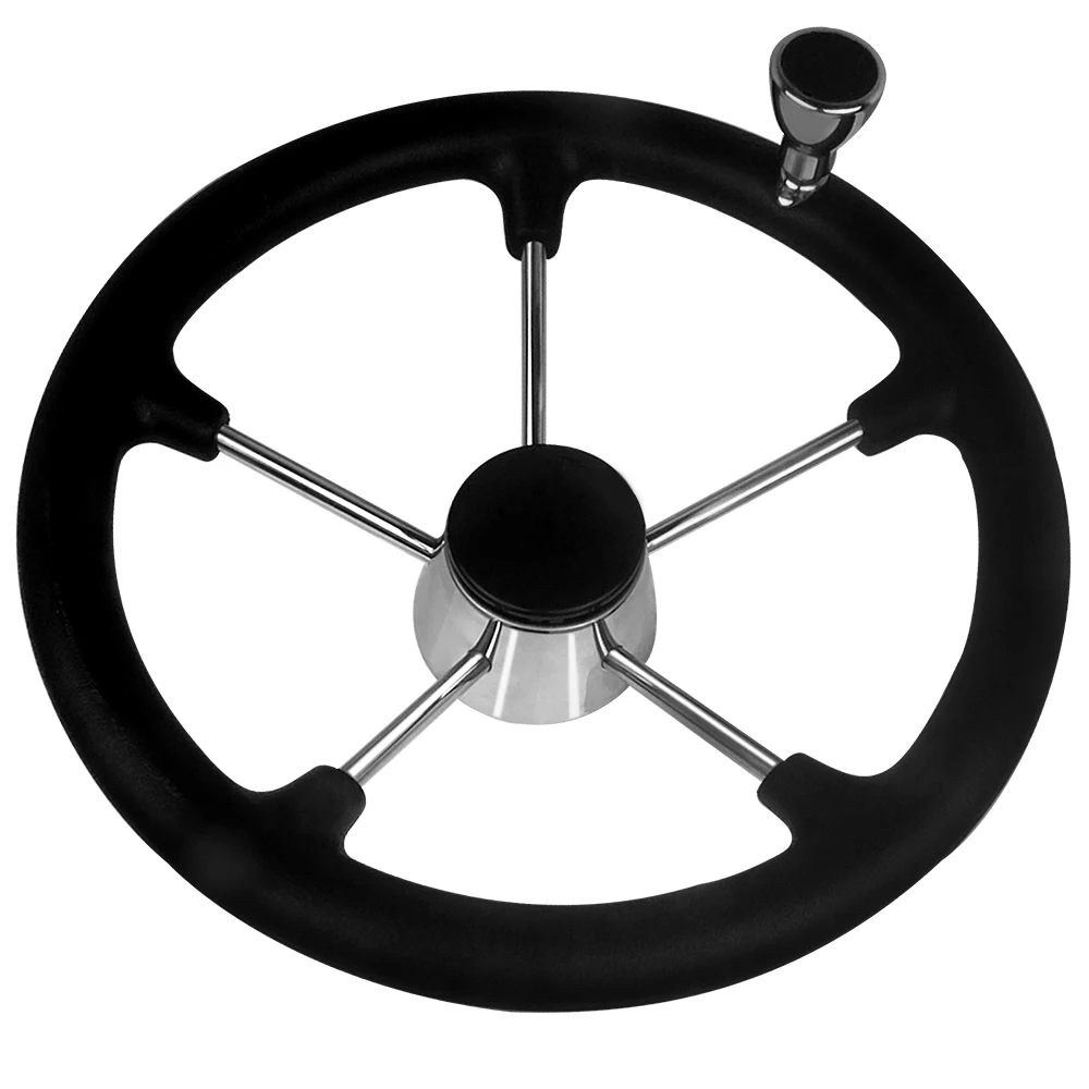 Boat Accessories Marine  5 Spoke Stainless Steel Boat Steering Wheel- Black Foam Grip With Knob