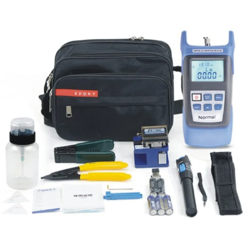 

Fiber Optic FTTH Tool Kit with FC-6S Fiber Cleaver and Optical Power Meter 5km Visual Fault Locator CFS-2 Wire stripper