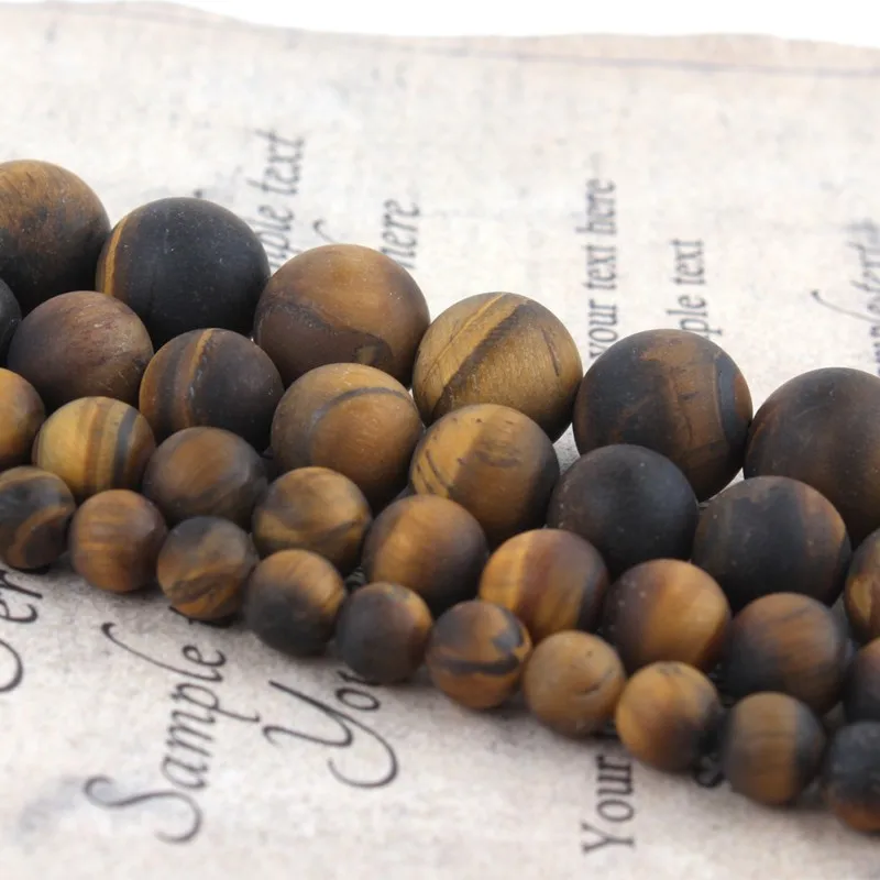 Natural Stone Matte Yellow Tiger Eye Round Beads 15\