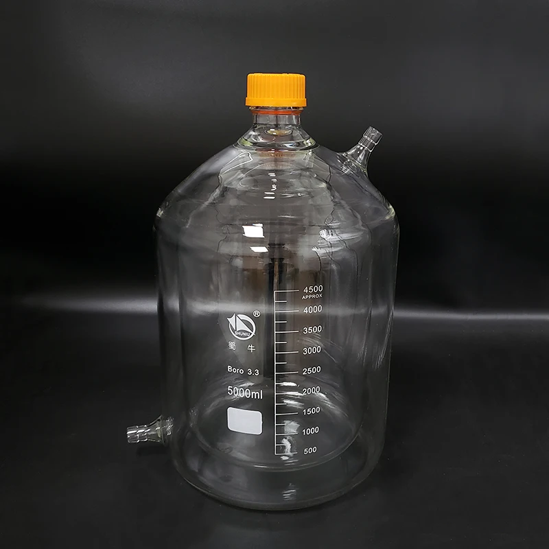 SHUNIU Double-deck cylindrical single-necked flat bottom flask, With Screw cap, Mezzanine jacketed reactor bottle,Reagent bottle