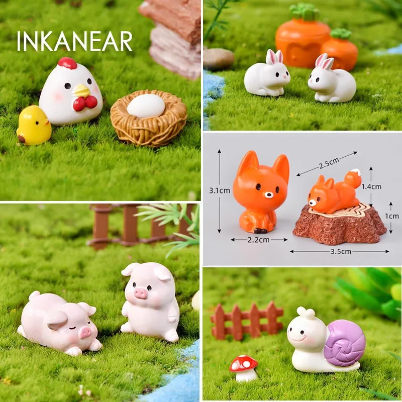 Miniature Figurines 3pcs Animals Micro Farm Fairy Garden Decoration Resin Crafts Desk Toys Kawaii Terrariums DIY Accessories