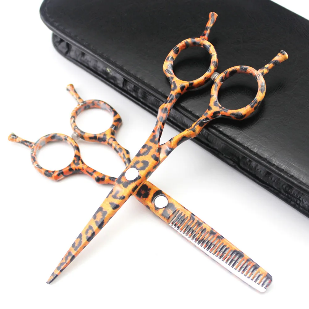 

Professional JP 440c steel 5.5 inch Leopard Ceramics hair scissors haircut thinning barber cutting shears hairdresser scissors