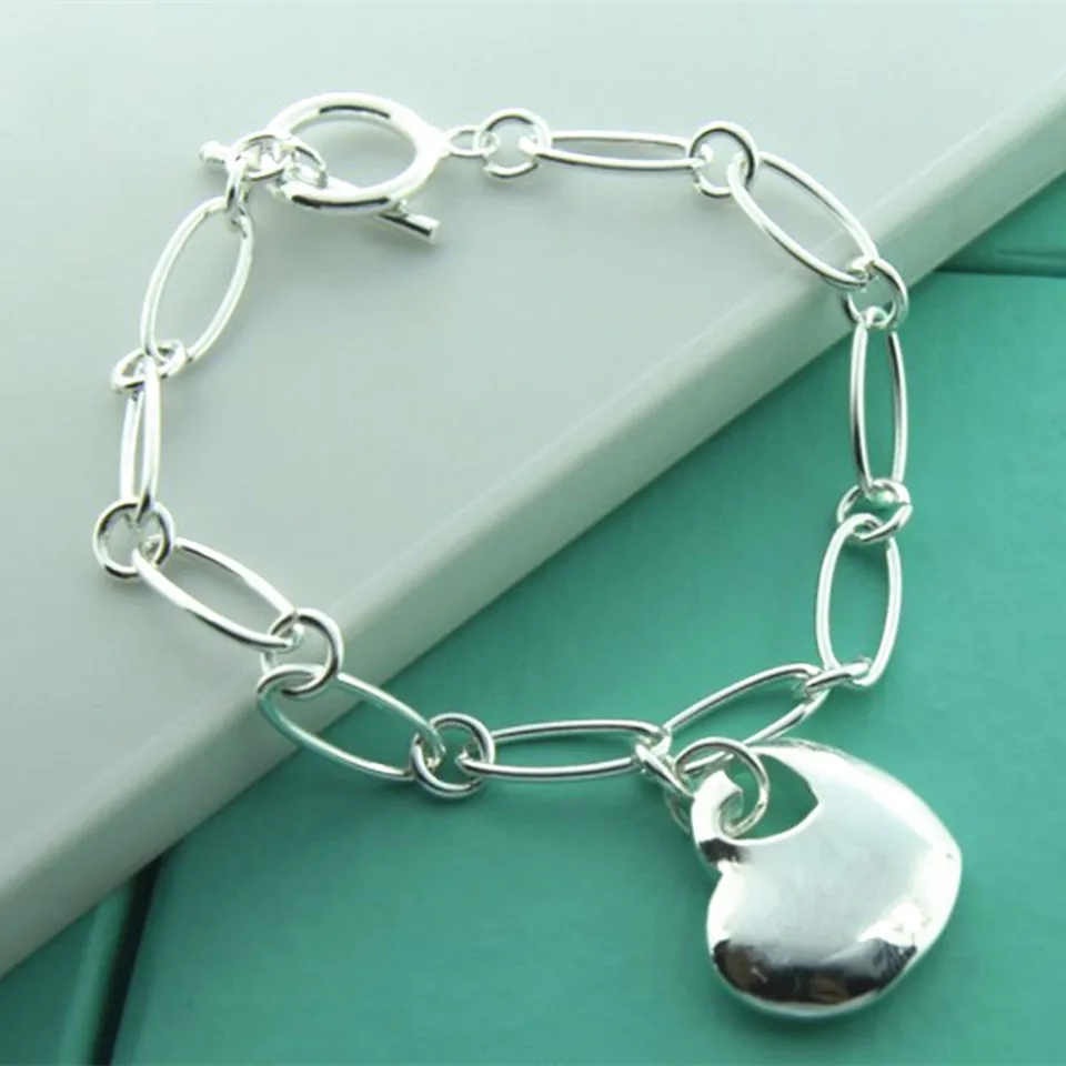 925 Sterling Silver Hollow Chain Bracelet Heart Pendant Bracelet For Women Engagement Party Jewelry Gift