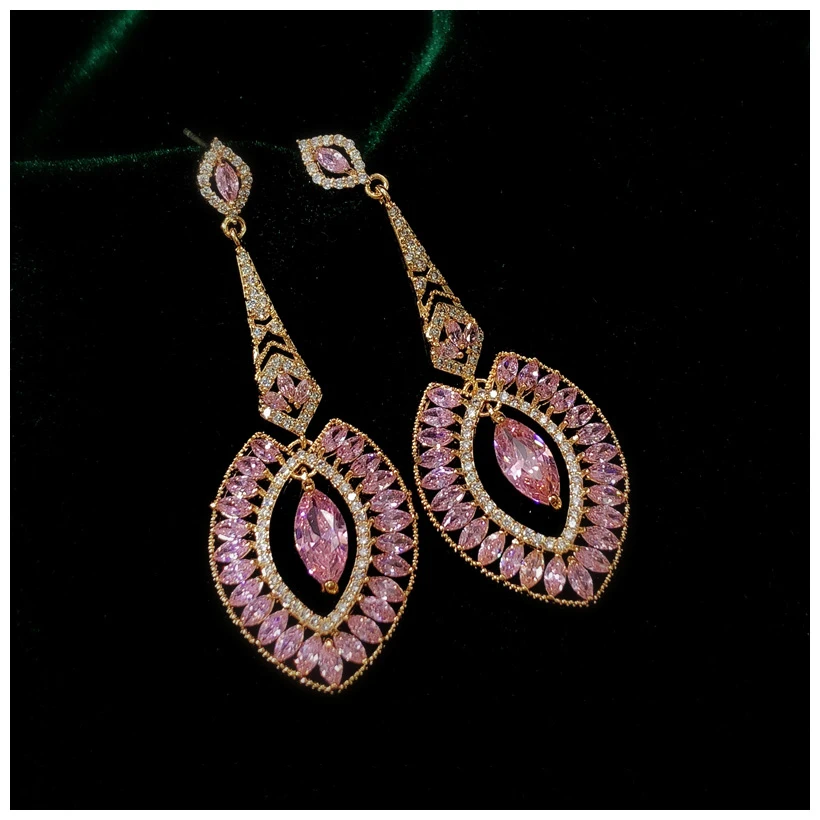 

Women Drop Earrings S925 Cubic Zirconia Eardrop Vintage Pink Color Accessories Engagement Earring Fine Jewelry Drop Shipping