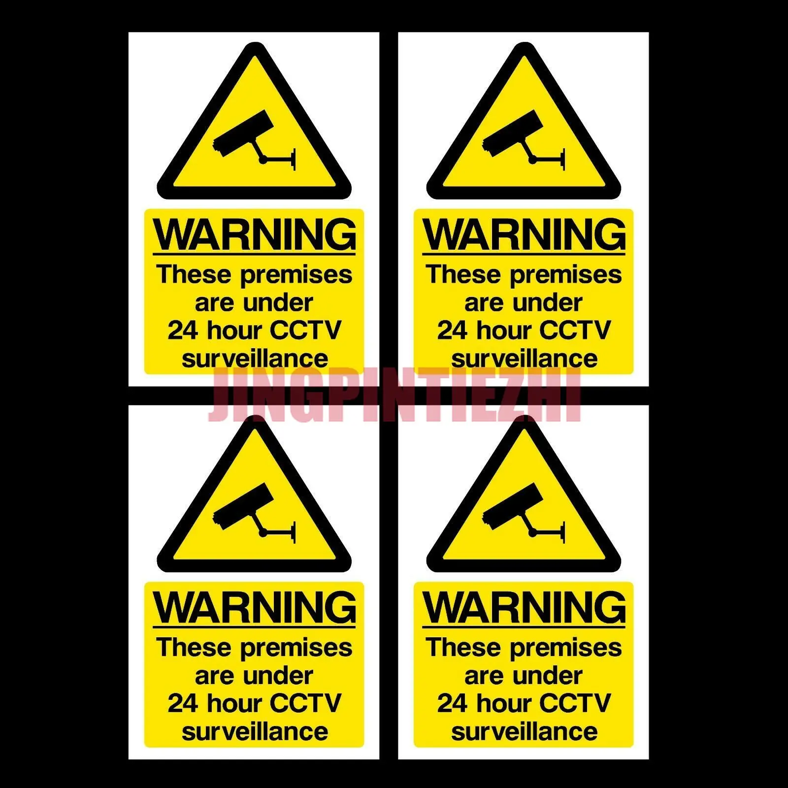 4x CCTV Sign - 24 Hour Surveillance A6 Self Adhesive Stickers PVC Vinyl Decals Motorcycle Car Stickers Laptop RV Wall Stickers