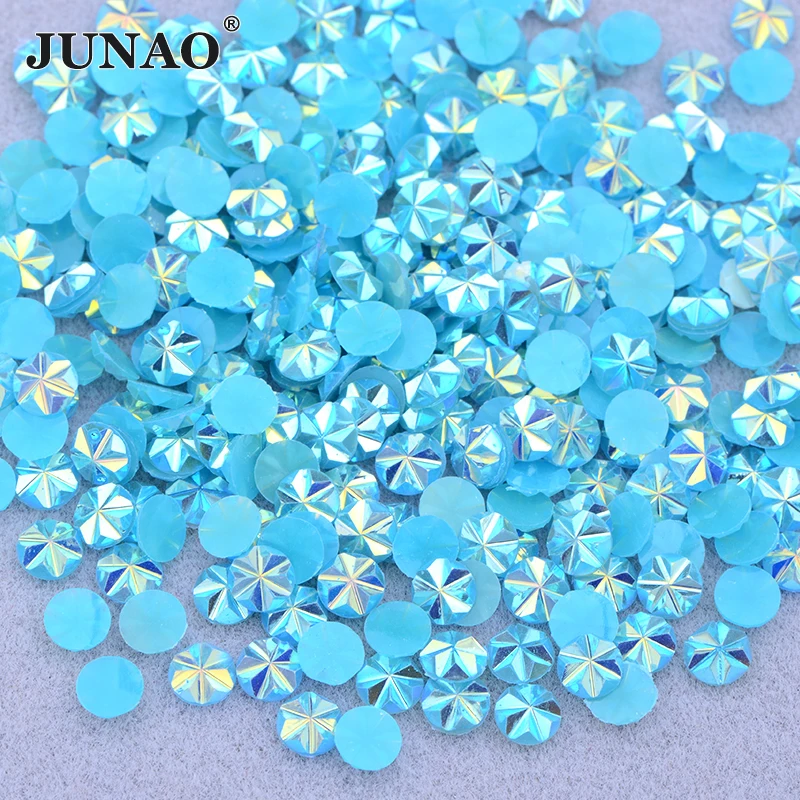 JUNAO 5mm Oro Colore della Parte Posteriore Piana Di Cristallo Del Rhinestone Appliques Colla Sul Rotonda Pietre di Cristallo Unghie Artistiche