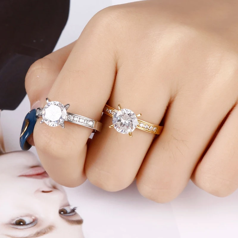 2ct CZ Stone Engagement Ring for Women Gold Color Stainless Steel Wedding Ring Forever Love Jewelry Ring