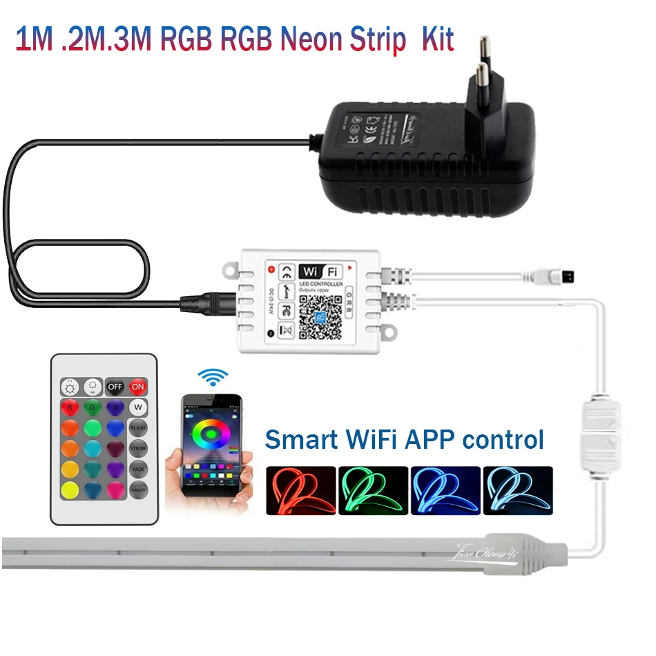 RGB Neon lights 6x12mm 3535 96LEDs/m Flexible Tape Ribbon LED Strip Light DC12V  WiFi Smart APP controller 24Key IR remote Kit