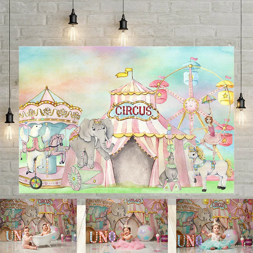 Avezano Backdrop for Photography Circus Theme Birthday Baby Shower Party Decor Pink Tent Animal Background For Photo Studio Prop