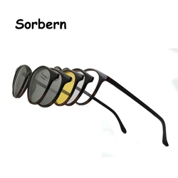 4 clips Brand Magnet Polarized Clip On Sunglasses Round Women Ultem Computer Glasses Men Anti Blue Light Glasses Prescription