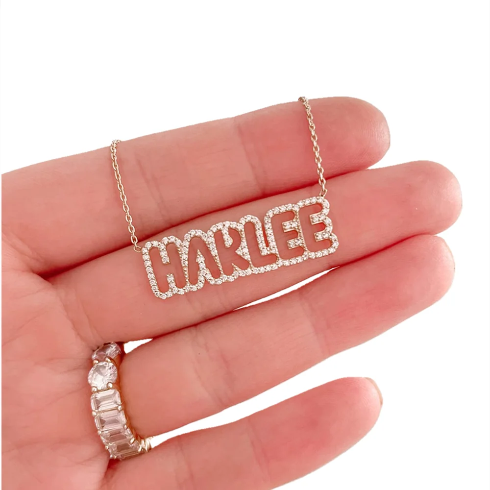 DUOYING Custom Name Necklace With 3D Hollow Letter Pendant Zircon Necklace Gold Plated Minimalism Styele For Women Jewelry Gift