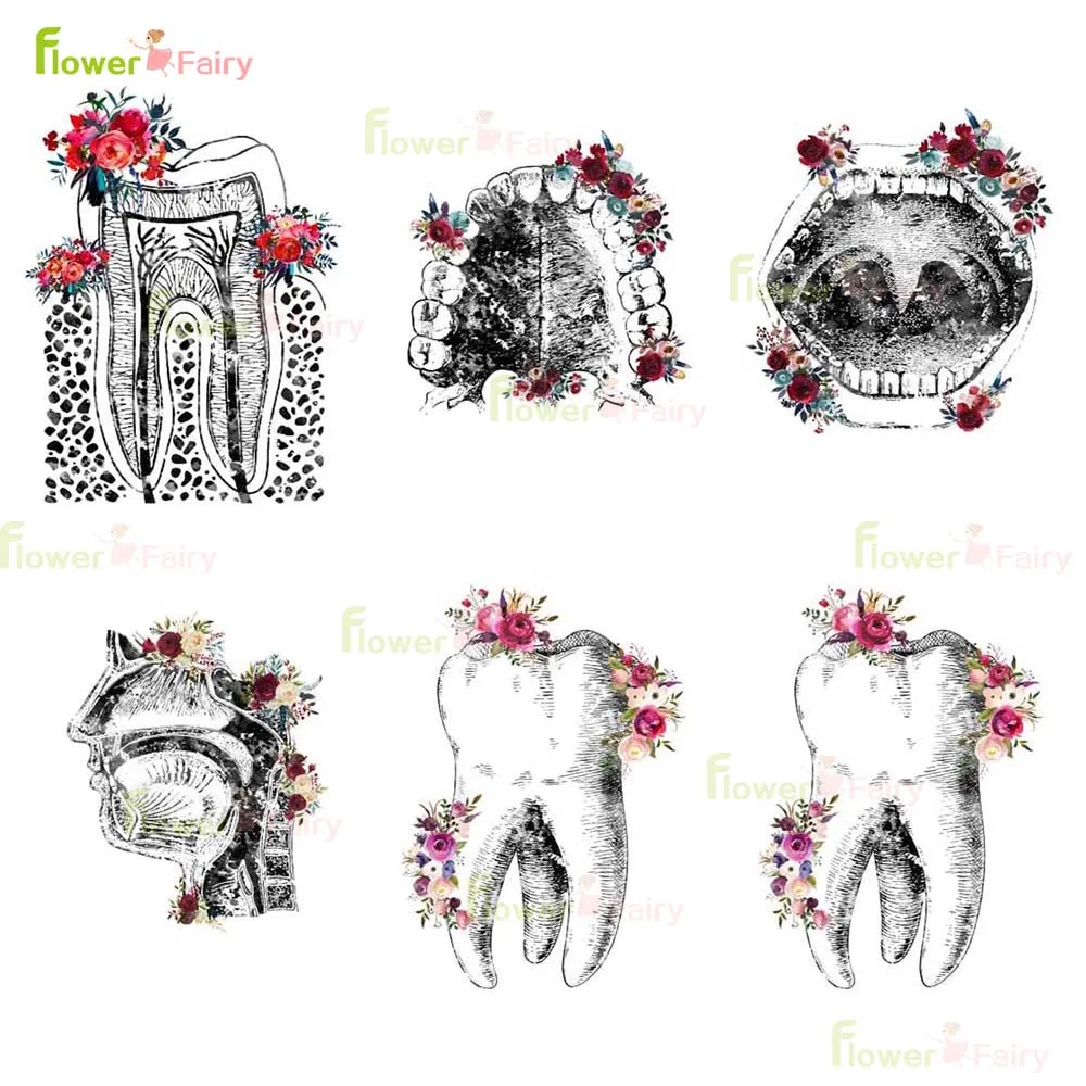 Dentistry Grey Teeth Flower Oral Cavity Poster Tooth Wall Art Canvas Painting Wall Pictures For Living Room Decor Unframed