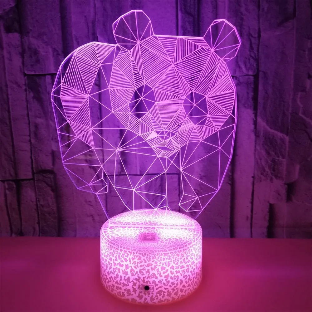 3D Panda LED nowość światła, zasilany bateryjnie, USB, lampka nocna przy łóżku, dekoracja wnętrz, sypialnia, Foyer, 7 kolorów