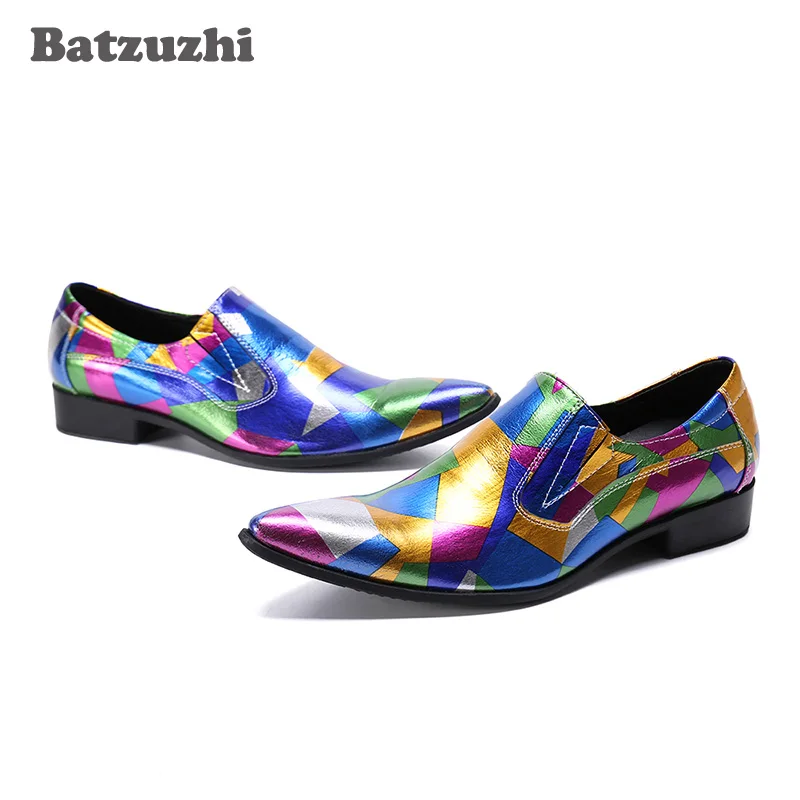 

Batzuzhi Formal Leather Dress Shoes Men Italian Type Men Shoes Pointed Toe Muti Color Slip-on Business Party and Wedding Shoes