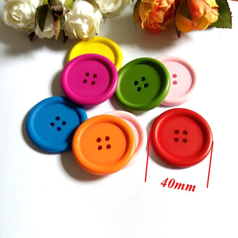 10pcs/lot 40mm Mixed Multi-colored Round Big Wooden Buttons of Scrapbooking decorative buttons