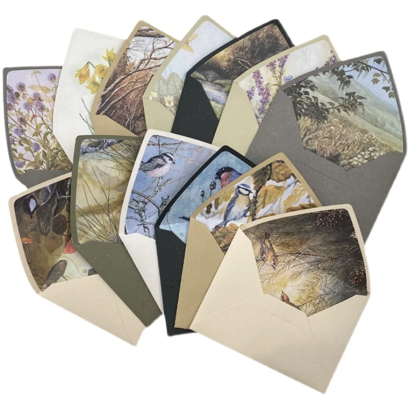 5pcs/set Vintage Natural Style Animal Landscape Lined Envelope Socket Envelopes for Gift Card Packing Drop Shipping