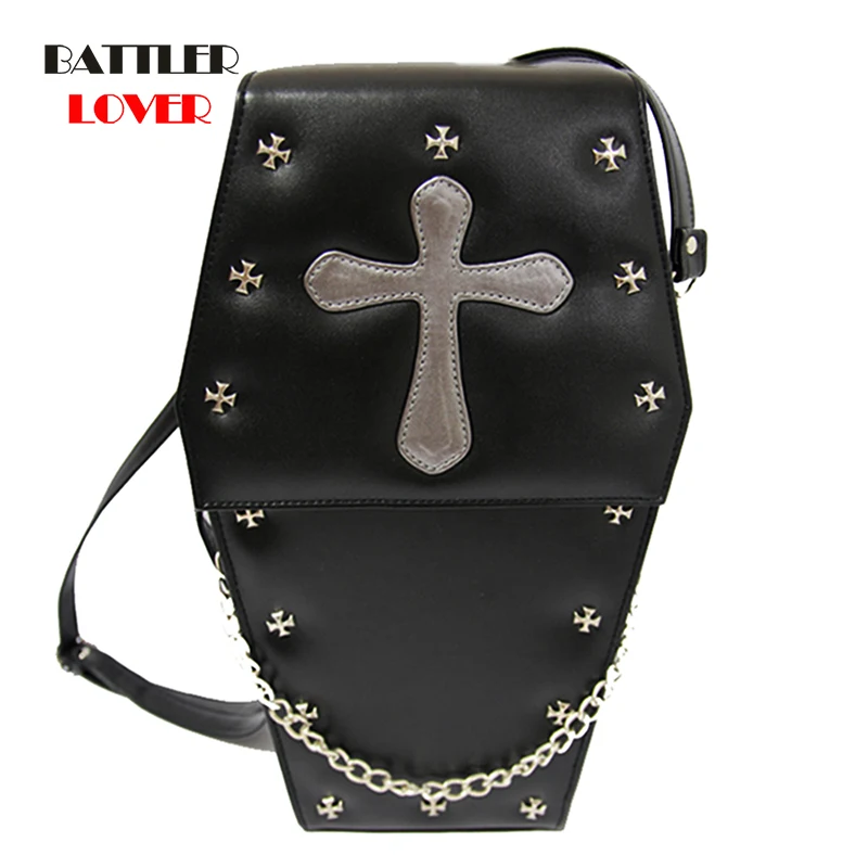 Punk Goth Style Handbag For Women Coffin Shape Lolita School Bags For Teenagers Girls Student Bookbag Female Black Backpack 2021