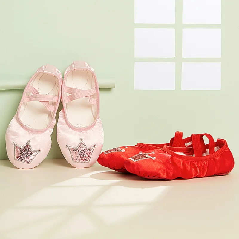 Girls Dance Shoes with Satin Embroidered ,Dance Slipper,Good Quality Ballet Shoes,Leather Sole Ballerina Shoes,kids Pointe Shoes