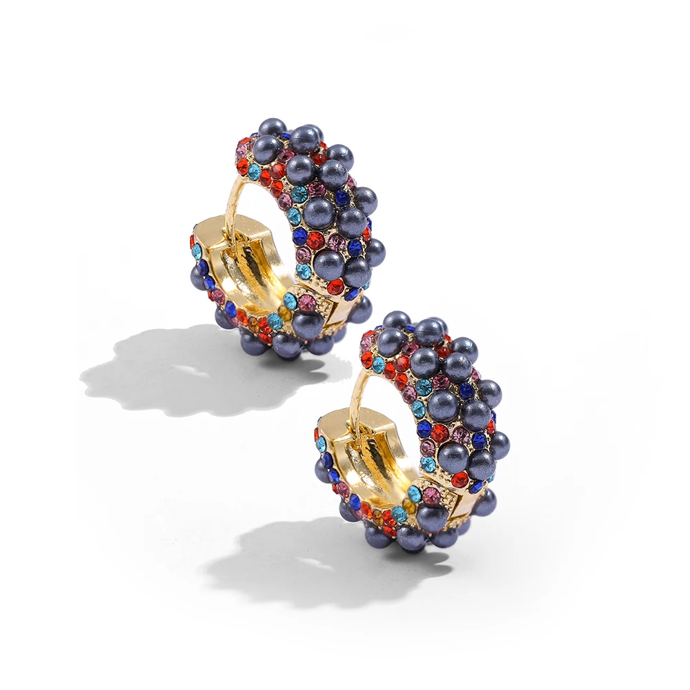 European Women Fashion Huggie Hoops Earrings Trendy Multicolor CZ Pearl Cartilage Earrings Female Ear Piercing Cuff Jewelry