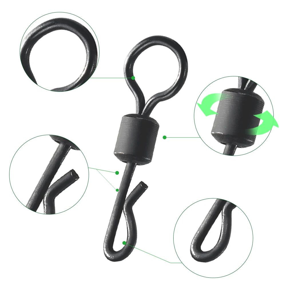 DNDYUJU 30pcs Fishing Rigs Snap Big Eye Carp Fishing Quick Change Swivels Q-Shaped  Matt Black Color Fishing Connector