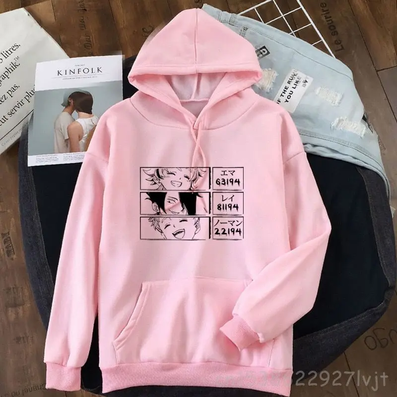 Promise Neverland Sweat À Capuche Femmes Harajuku Anime Rose Noir Hoodies Streetwear Pulls Graphique À Capuche Streetwear