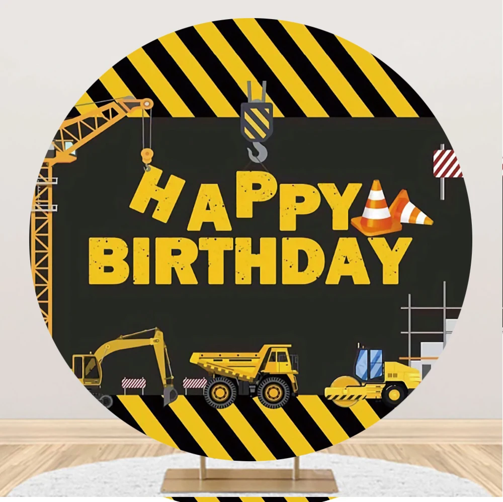 Laeacco Baby Cartoon Excavator Engineering Happy Birthday Party Truck Child Poster Customized Backdrop Photographic Background