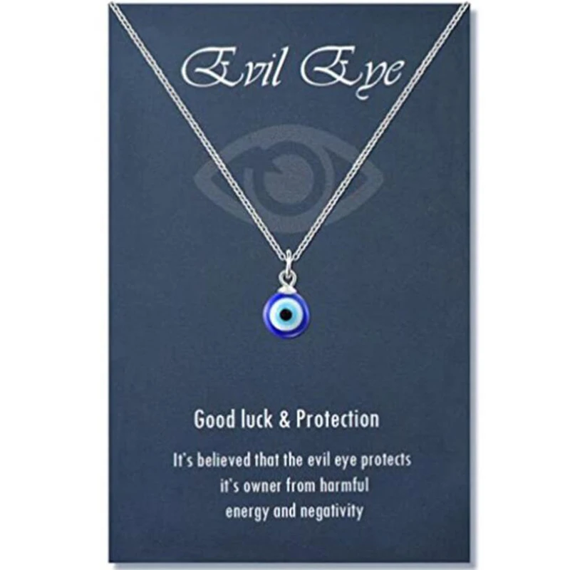 Evil Eye Chain Necklace Blue Eyes Amulet Pendant Necklace Ojo Turco Kabbalah Protection Delicate Jewelry Gift for Women Girls