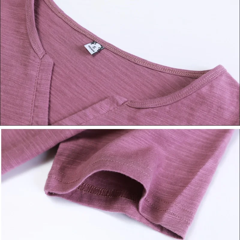 Short Sleeve Summer Women 2023 Slub Cotton T-shirts Female Button Loose Casual Fashion T-shirts Blue Sexy Deep V-Neck Korea Tops
